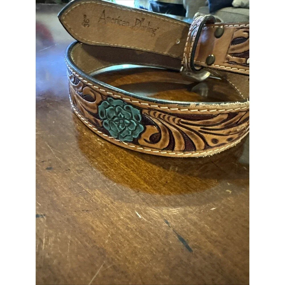AD American Darling Beautifully Hand Tooled Genuine American Leather Belt Men